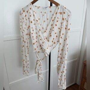 Cotton On Cream Wrap Blouse with Mustard Floral Print
